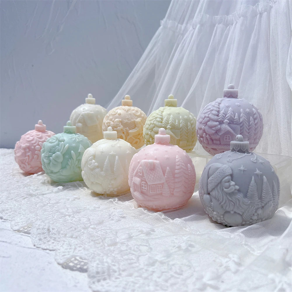 Stampo per candele in silicone a forma di palla, 5 modelli natalizi