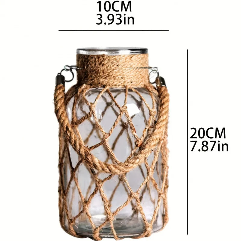 Retro hemp rope glass vase hand-woven country creative.