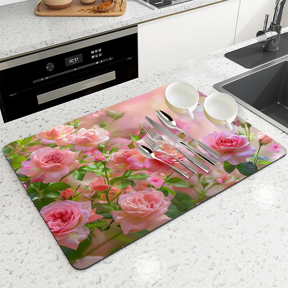Große saugfähige Küchenmatte Blumen Rosen