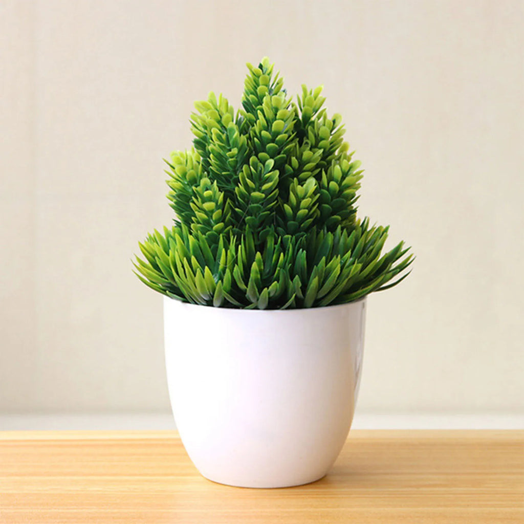 Kleiner Baum, Gras, Blume, Topf-Bonsai, Heimbüro-Dekoration.