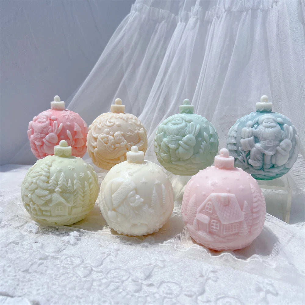 Stampo per candele in silicone a forma di palla, 5 modelli natalizi
