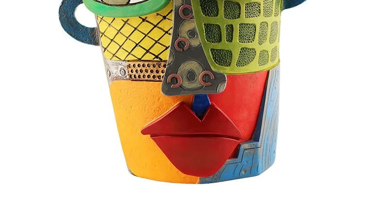 Brutalist abstract beauty face flower pot a colorful art Resin Handmade.