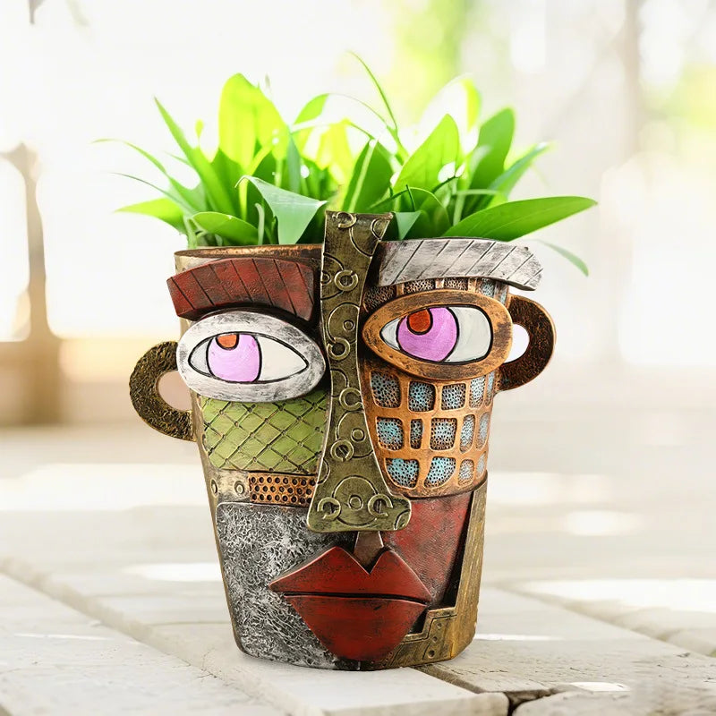 Brutalist abstract beauty face flower pot a colorful art Resin Handmade.