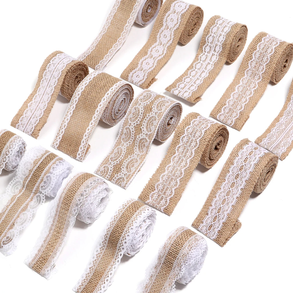 Natürliche Spitzenbänder aus Leinen und Jute, 2 Yards/Rolle.