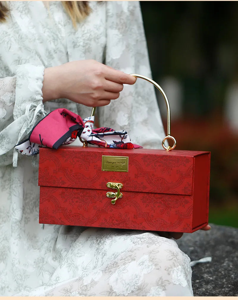 Metal Handheld Gift Box With Luxury Scarf.