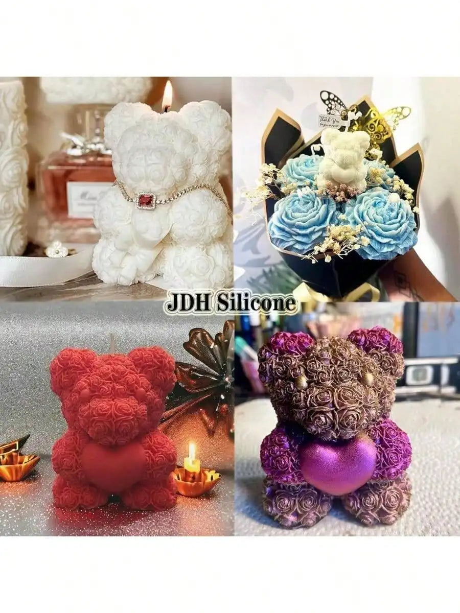 Heart-shaped rose bear mould for candle making
