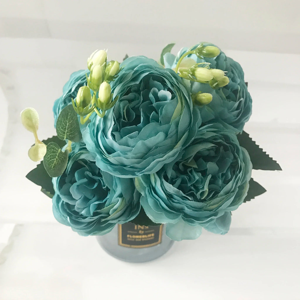 Silk Peony Artificial Flowers Bouquet 5 Big Head 30cm Rose Pink
