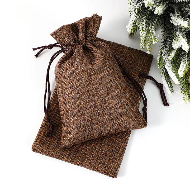 Mehrfarbige Jute-Aufbewahrungstaschen, Stoffpaket, Kordelzugbeutel.