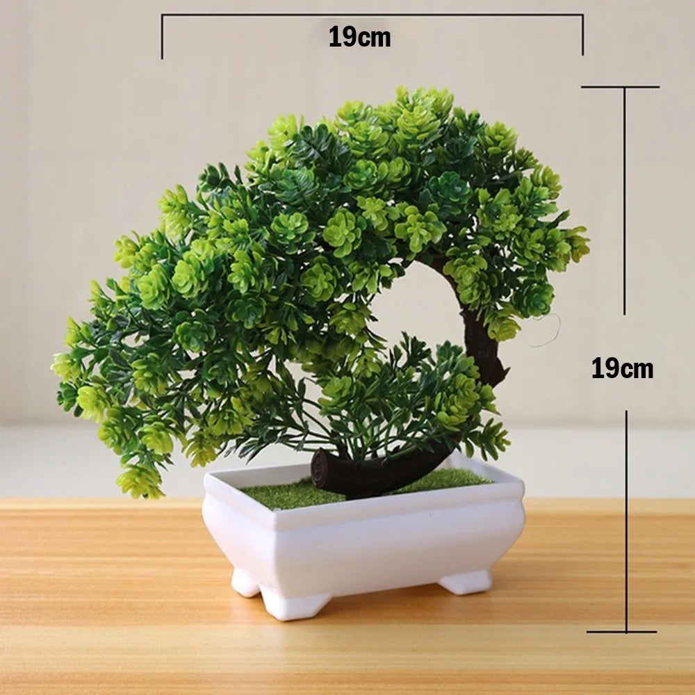 Kleiner Baum, Gras, Blume, Topf-Bonsai, Heimbüro-Dekoration.