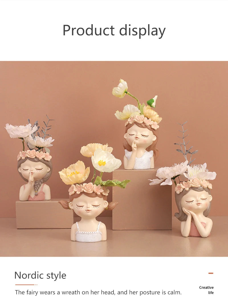 Creative Fairy Flower Pot Resin Gardening Vase Green Plants.