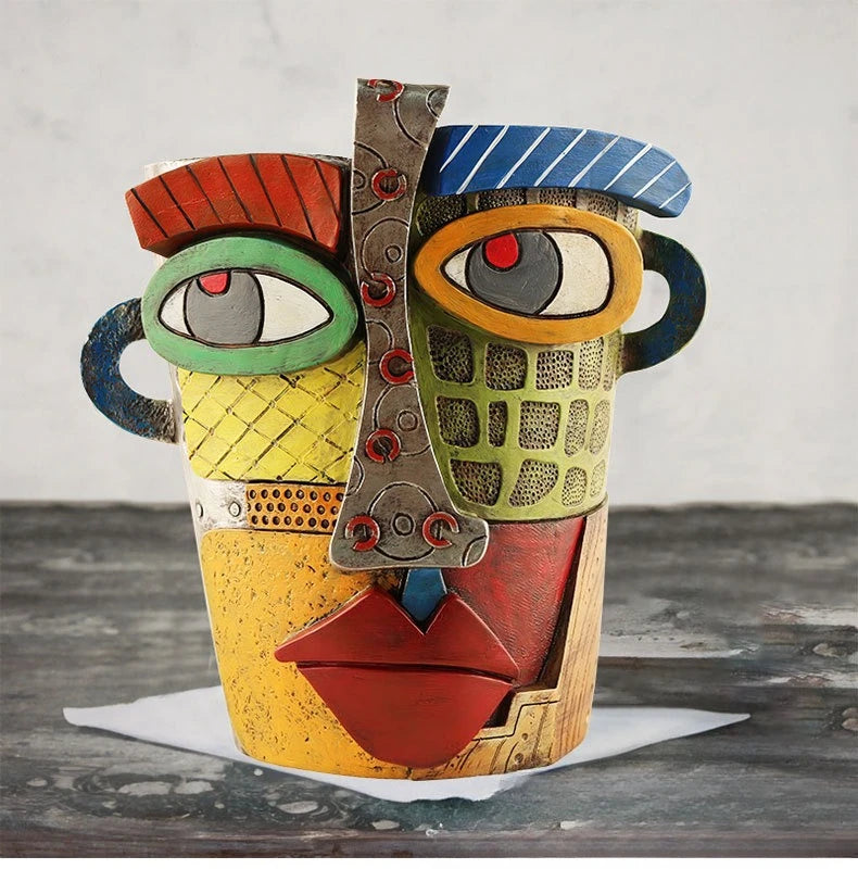 Brutalist abstract beauty face flower pot a colorful art Resin Handmade.