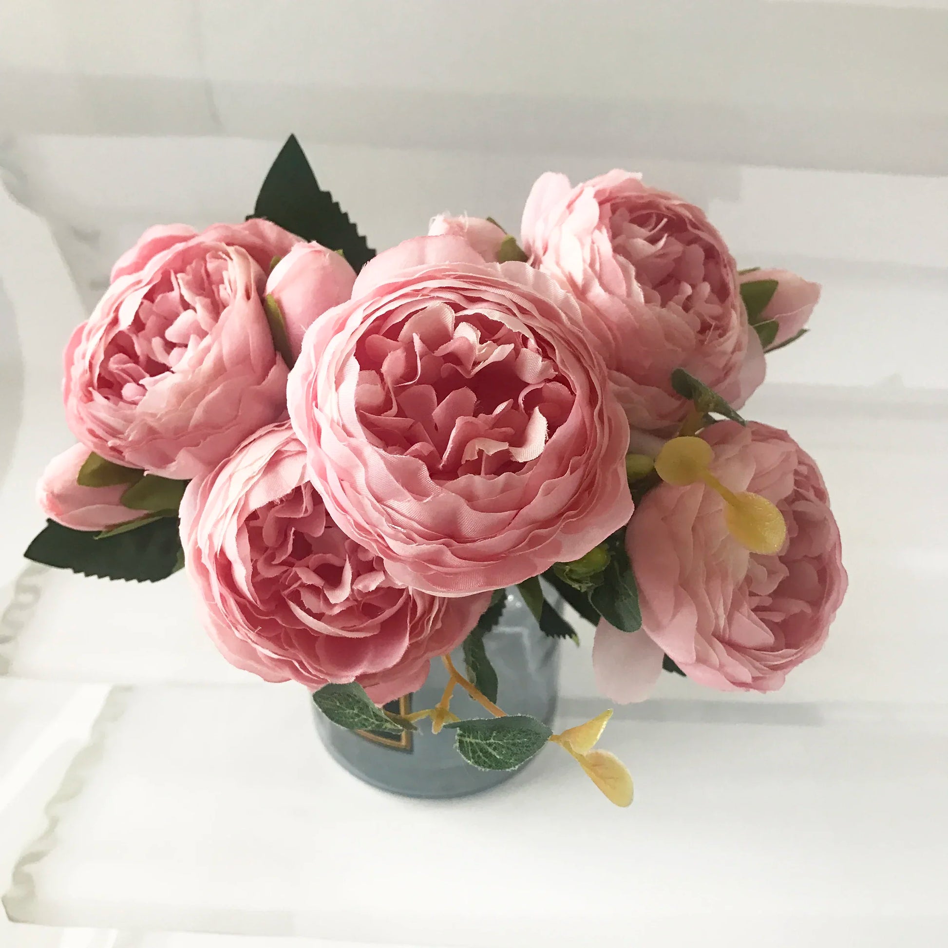 Silk Peony Artificial Flowers Bouquet 5 Big Head 30cm Rose Pink