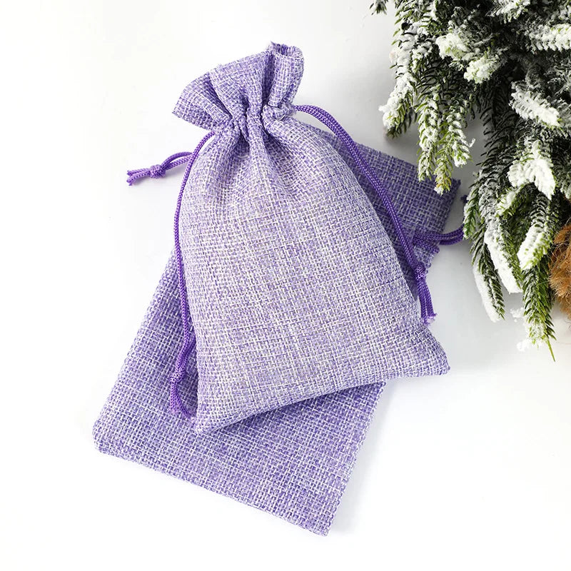Mehrfarbige Jute-Aufbewahrungstaschen, Stoffpaket, Kordelzugbeutel.