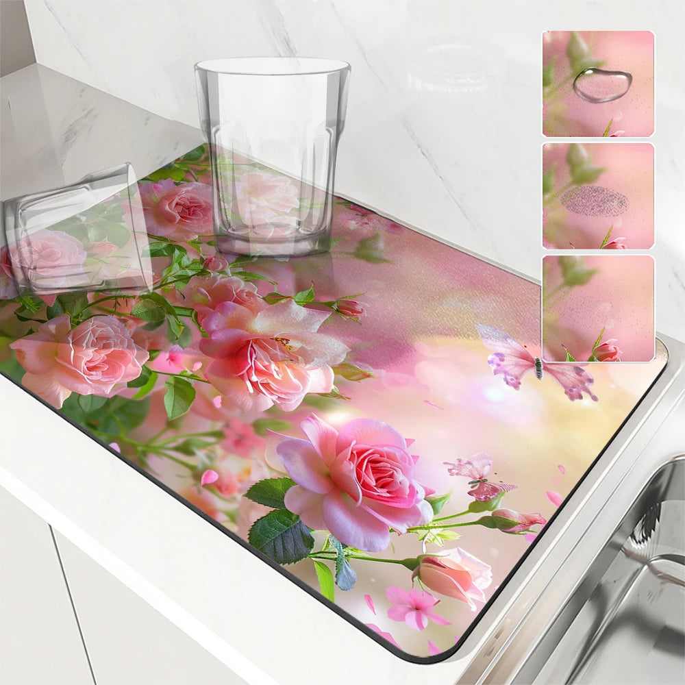 Große saugfähige Küchenmatte Blumen Rosen