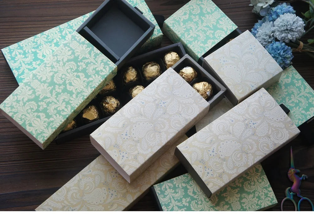 Elegantes Blau-Gelbes Blumenmuster 3 Größe 10 Set Geschenke Verpackung