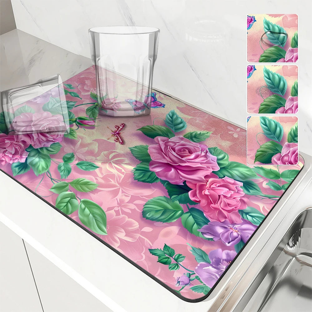 Große saugfähige Küchenmatte Blumen Rosen