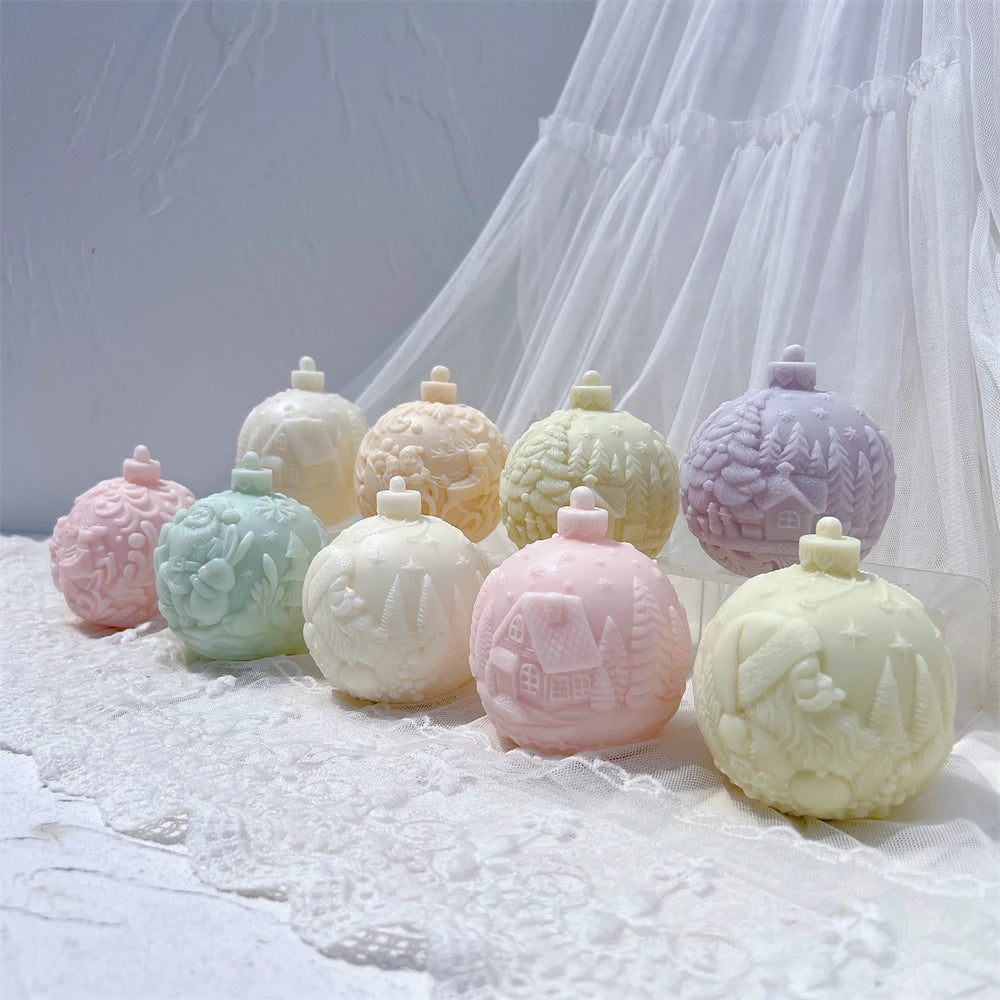 Stampo per candele in silicone a forma di palla, 5 modelli natalizi