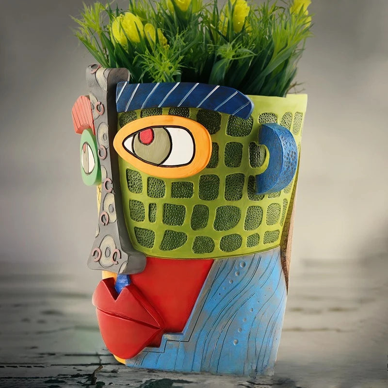 Brutalist abstract beauty face flower pot a colorful art Resin Handmade.