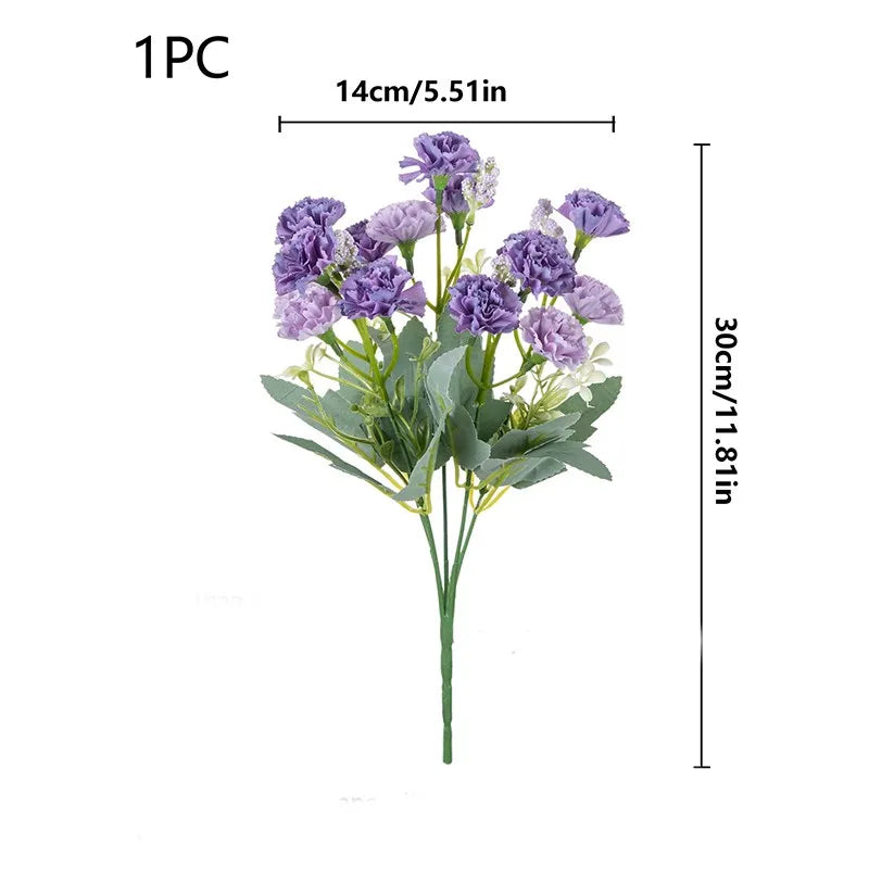 5 forks 15 heads small carnation artificial flowers