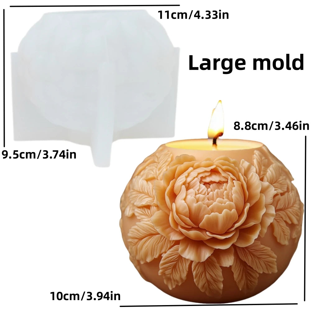 Große Pfingstrosenblumenkugel-Rosenkerzen-Silikonform