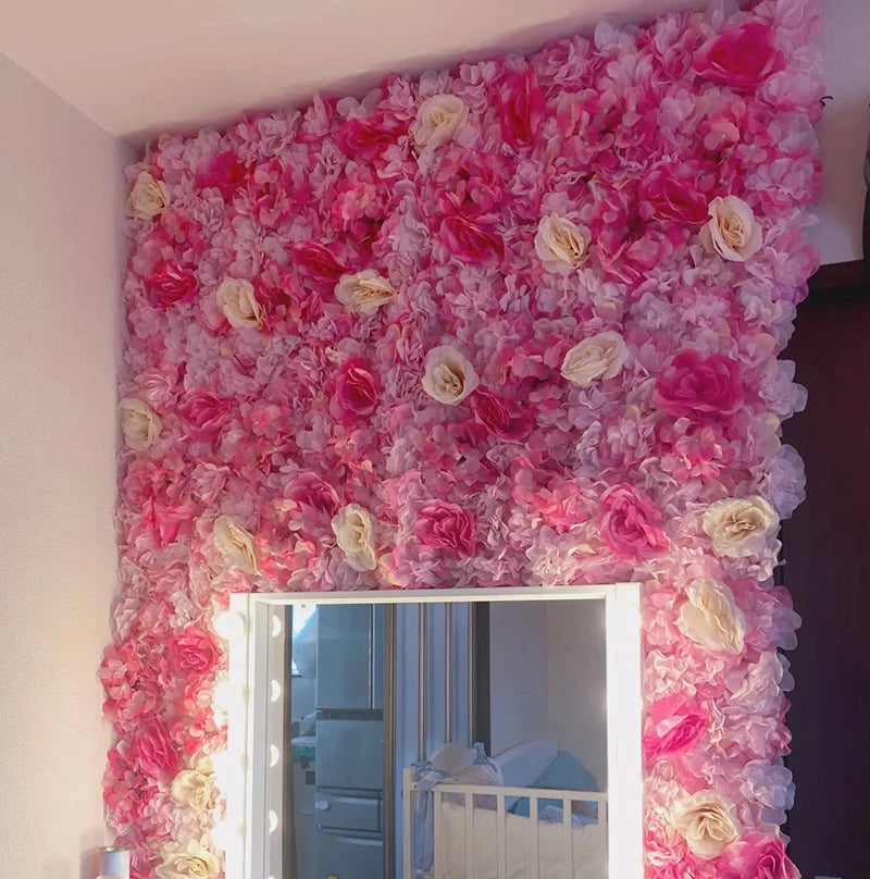 Pink Silk Rose Flower Wall Artificial Flower Backdrop Decor.