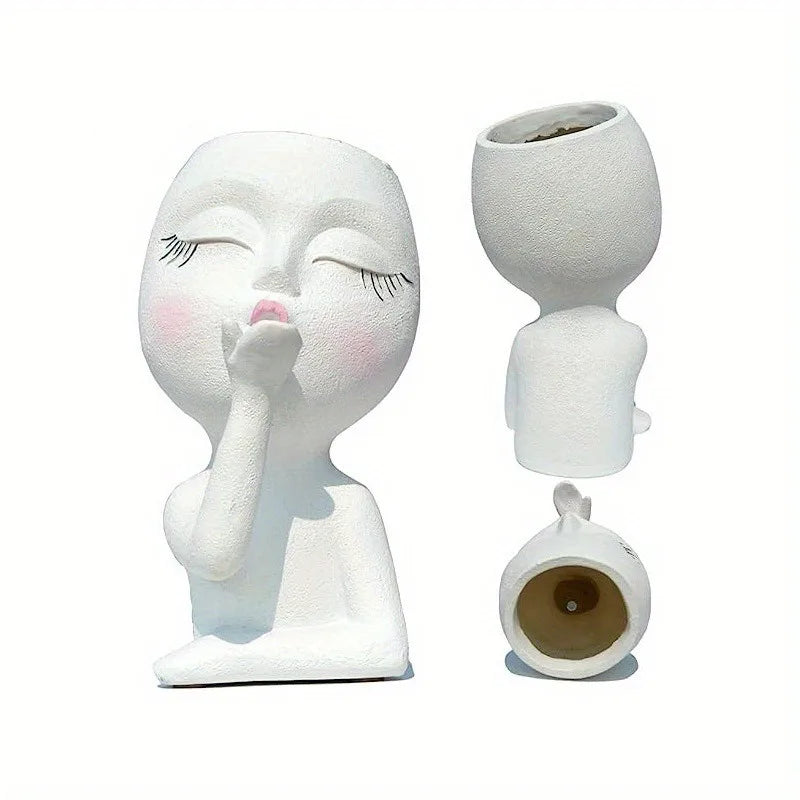 Creative Succulent Green Plant Human Head Shape Flower Pot.