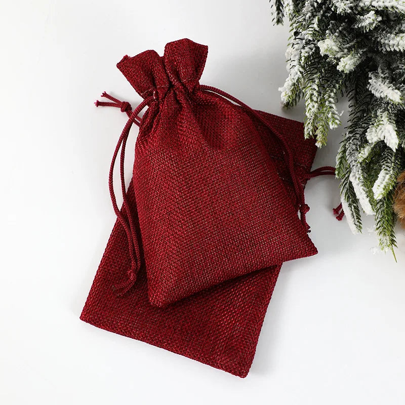 Mehrfarbige Jute-Aufbewahrungstaschen, Stoffpaket, Kordelzugbeutel.