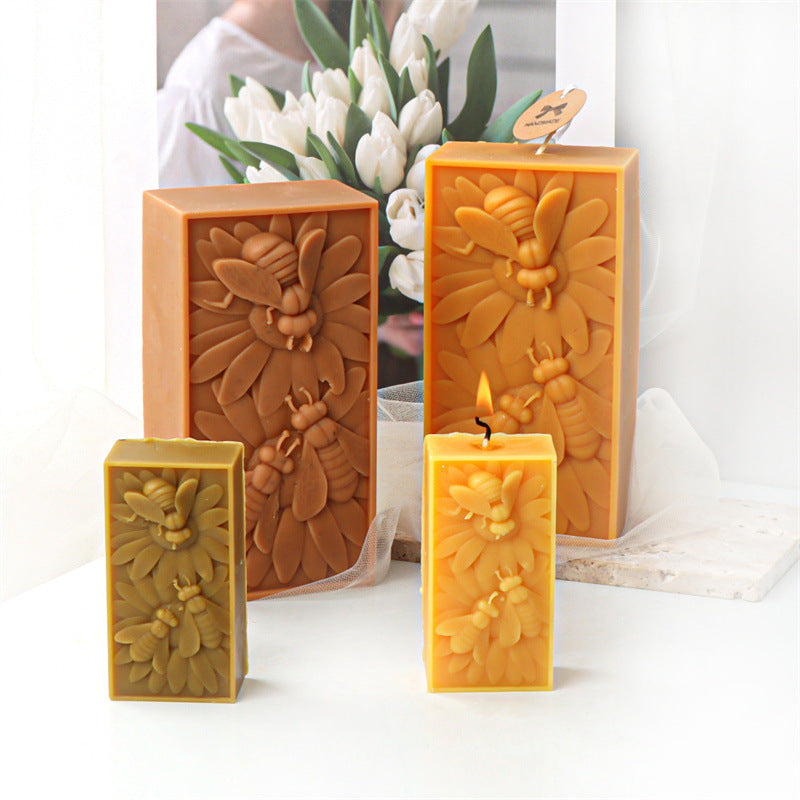 Silikon-Kerzenform, 3 Bienen, Bienenwachsblock