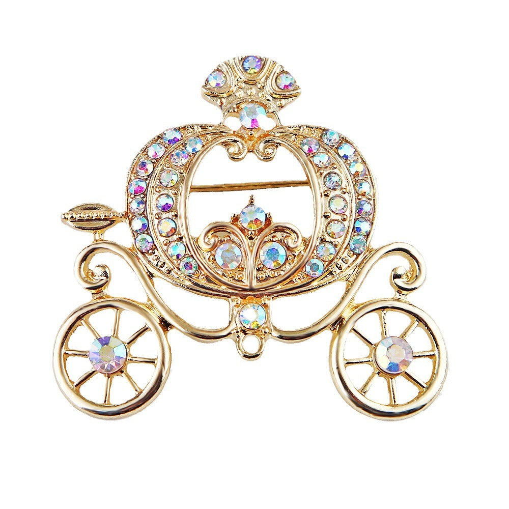 Kürbis Auto Brosche Märchen Stil Lanhao Grau Guniang Bunte Strass