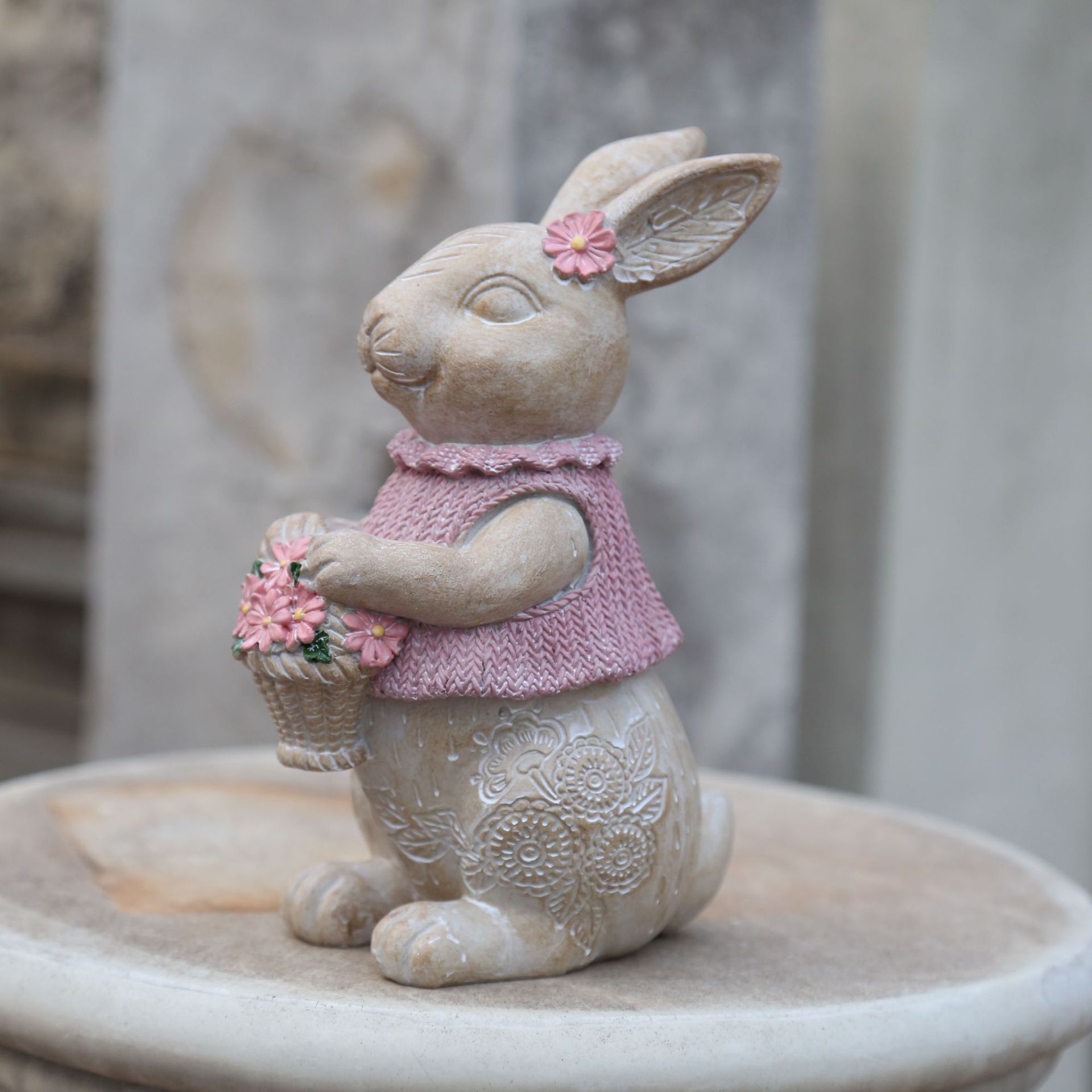 Home Resin Woodcut Concave Carved Pattern Effect Easter Rabbit.