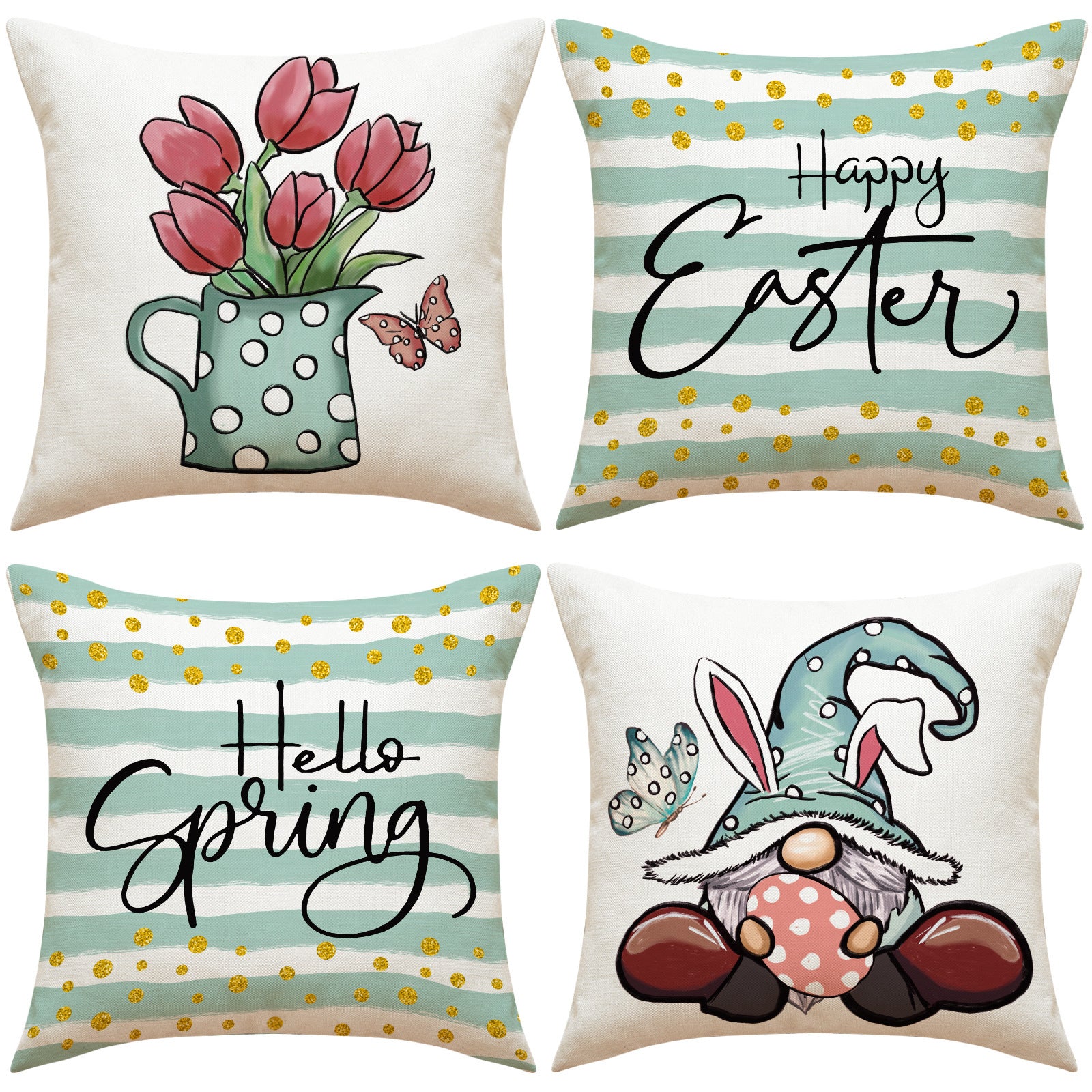 Easter Linen Print Cartoon Pillow Cover