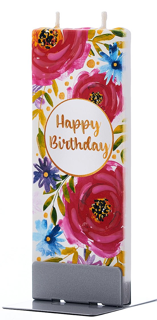 Candela decorativa FLATYZ Buon compleanno con stampa floreale