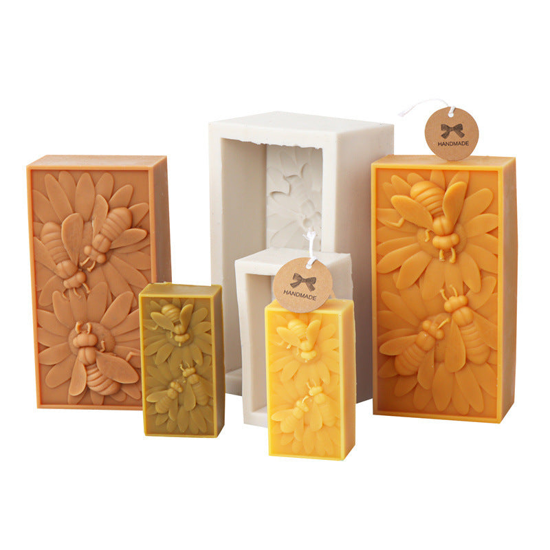 Silikon-Kerzenform, 3 Bienen, Bienenwachsblock