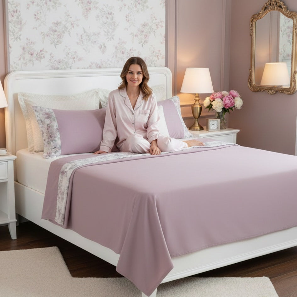 Komplettes Letto Clori in Percalle di cotone Balza a Fiori | Hergestellt in Italien